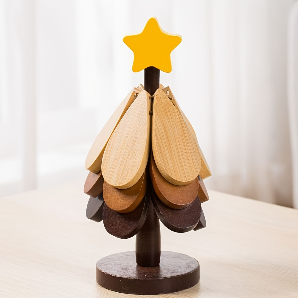 5-piece set of natural black walnut wood Christmas tree insulated coasters