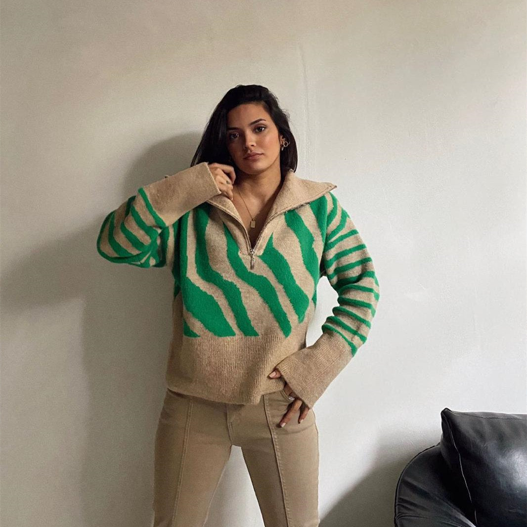 Autumn Winter turtleneck women casual oversize streetwear stylish short jacquard half zipper sweaters coats