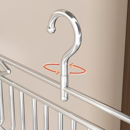 This stainless steel clothes hanger can be used as a space-saving storage rack.