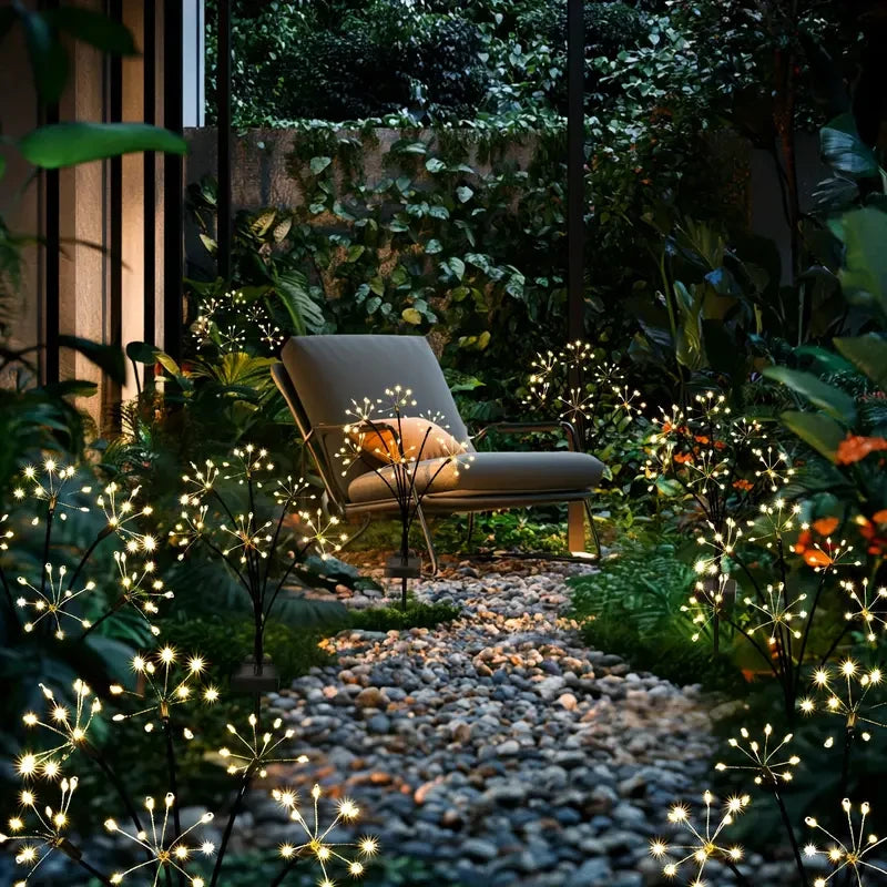 Solar-powered garden light, 8 lighting modes, IP65 waterproof.