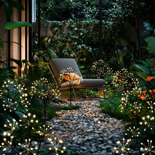 Solar-powered garden light, 8 lighting modes, IP65 waterproof.