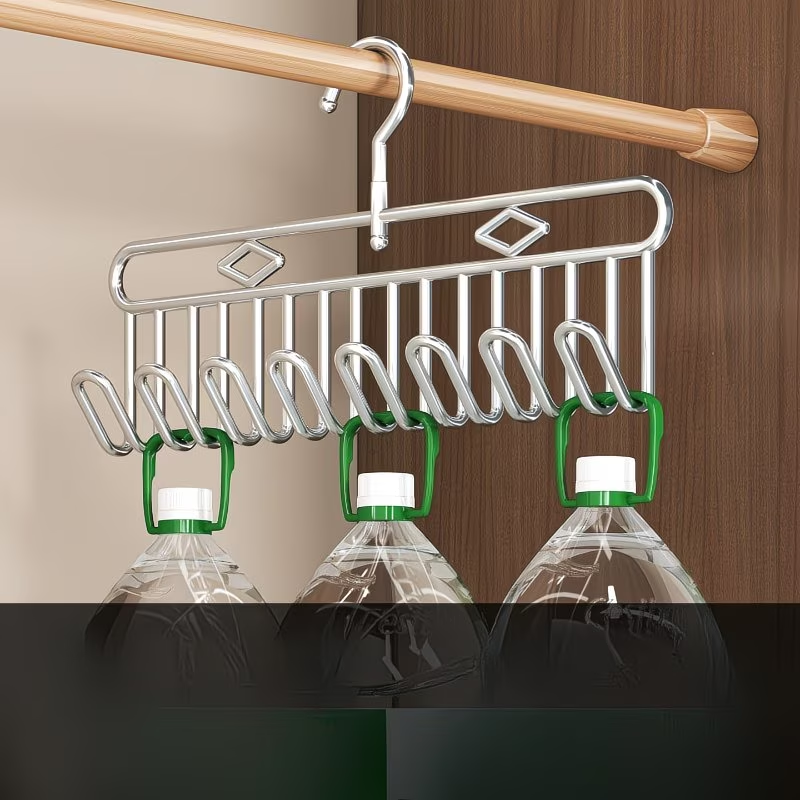 This stainless steel clothes hanger can be used as a space-saving storage rack.