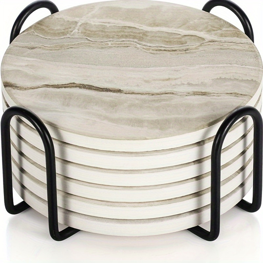 6-piece set of beverage coasters with stands, highly absorbent.