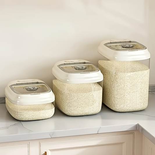 Large-capacity plastic rice container—a great helper for kitchen storage.