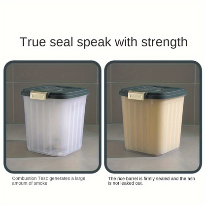 One large, airtight, transparent grain storage container.