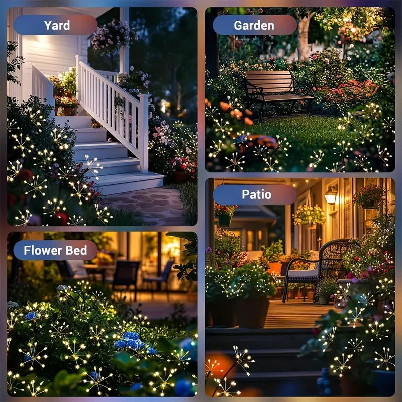 Solar-powered garden light, 8 lighting modes, IP65 waterproof.