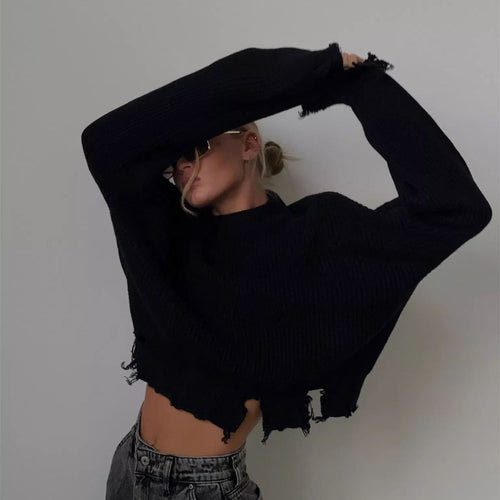 New arrivals round neck casual jumpers mujer winter autumn ripped pullover wool knit sweaters for women