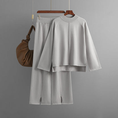 2026 Pullover Round Neck Jumper Palazzo Pants Women Loungewear Pajama Outfits Fall Winter Knit Sweater Two Piece Set