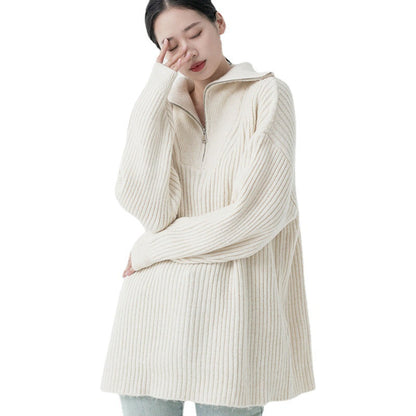 oversize casual knitwear pure color turn down collar INS stylish elegant designer sweaters women