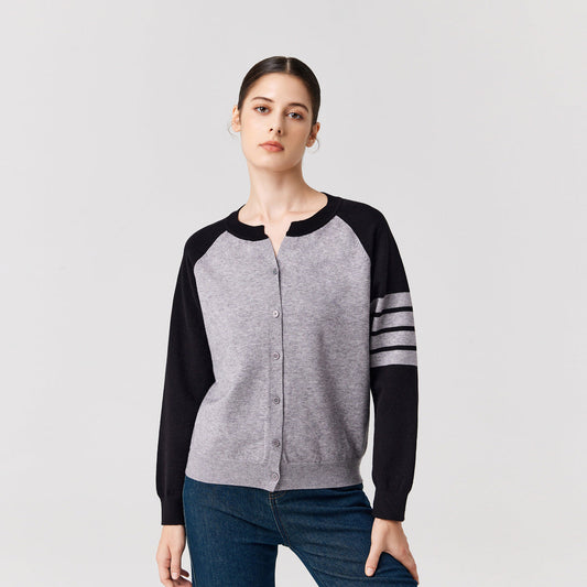 Knitwear round neck Four stripes sweaters coat oversize women casual single-breasted cardigans