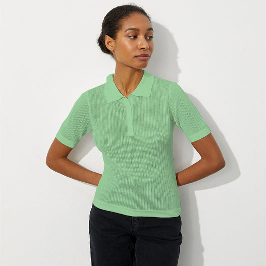 pure color cashmere sweater turn down collar elegant designer knit polo jumper for women