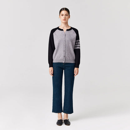Knitwear round neck Four stripes sweaters coat oversize women casual single-breasted cardigans