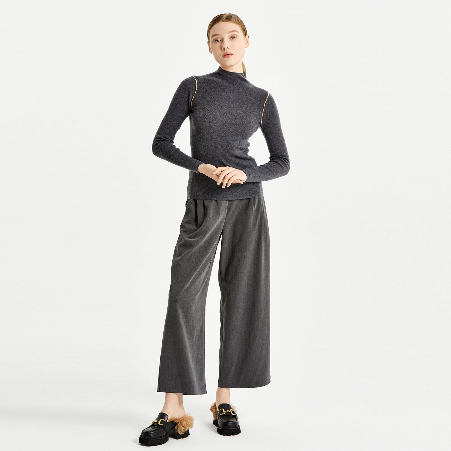 Clothing Women elegant pullover sweaters solid color slim fit warm cozy half high collar mujer jumpers