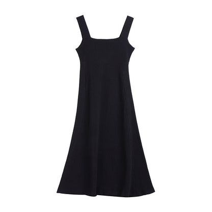 New design square collar sleeveless slim fit knitwear women elegant pullover A-line midi knit dress