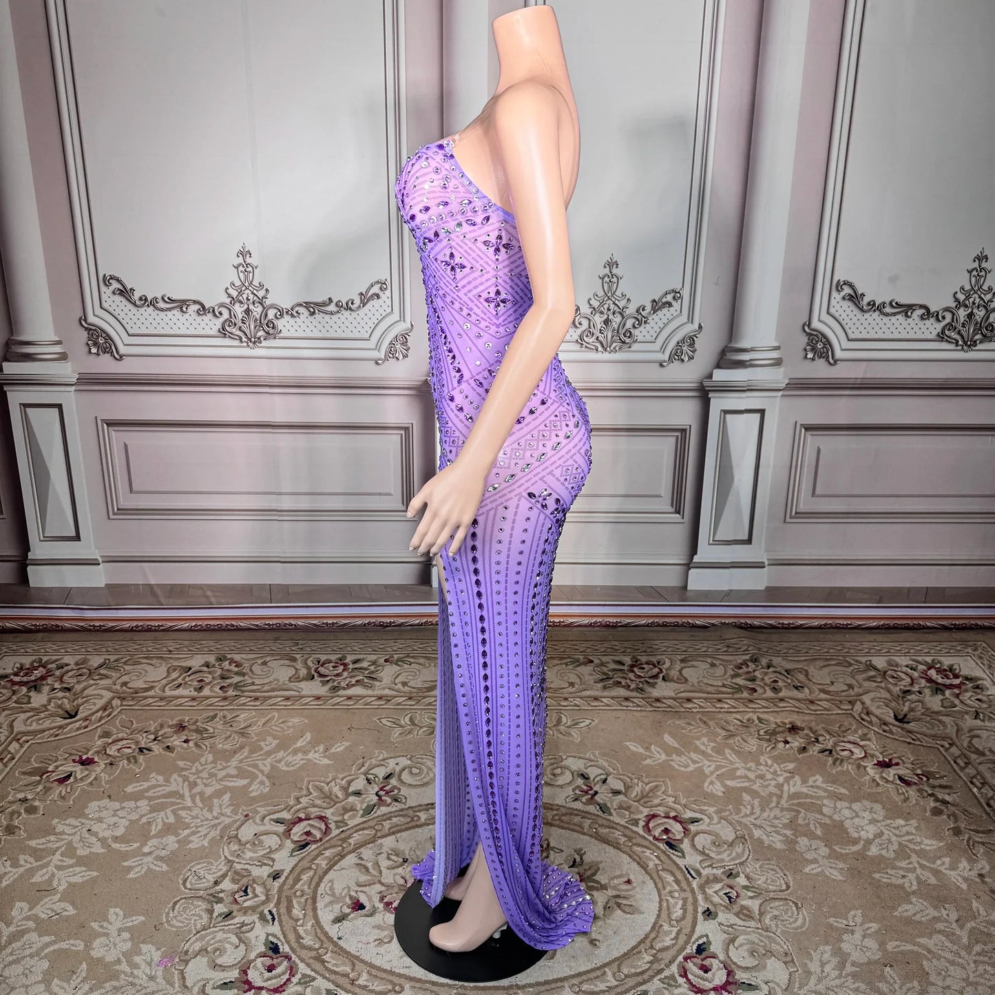 ZD Luxury Romantic Prom Gowns Women Black Purple Floor-Length Sleeveless Backless Bodycon Dress Natural Breathable Anti-Wrinkle