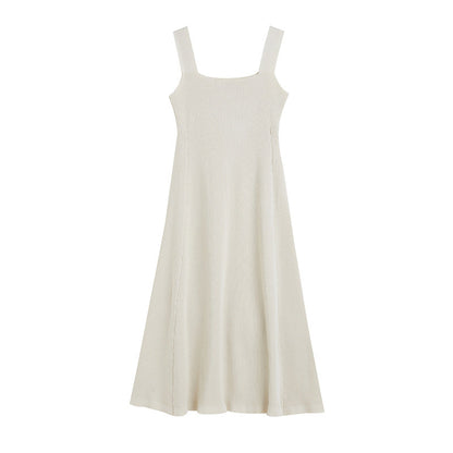 New design square collar sleeveless slim fit knitwear women elegant pullover A-line midi knit dress