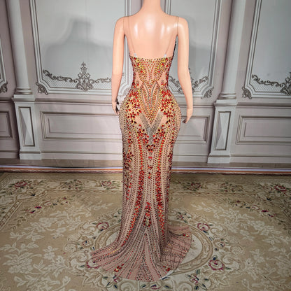 ZD Trending Products 2026 Shining Rhinestones Long Gown Evening Dress Elegant Sexy Strapless Women Graduation Dress