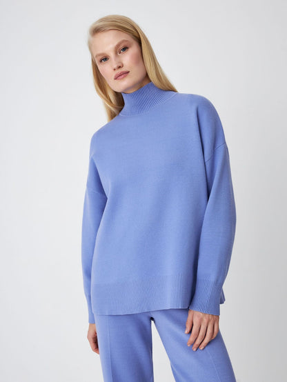New arrivals fall winter turtleneck warm plain knitted tops design pure color loose cashmere sweater
