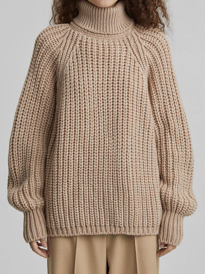 women acrylic high neck knitted tops long sleeve solid color pullover casual sweater
