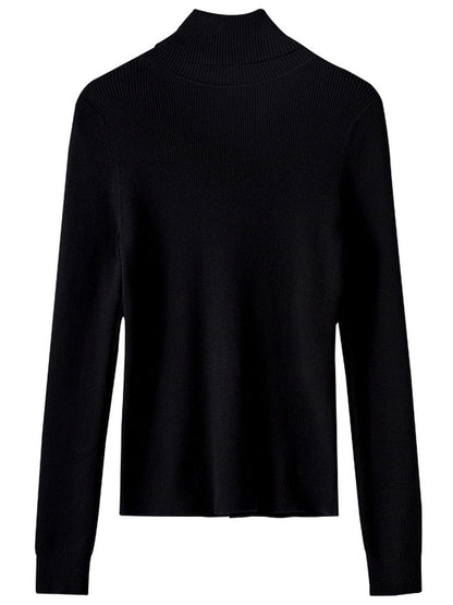 Fall winter casual rolled neck knit top plain color sweaters women slim long sleeve pullover warm knitwear
