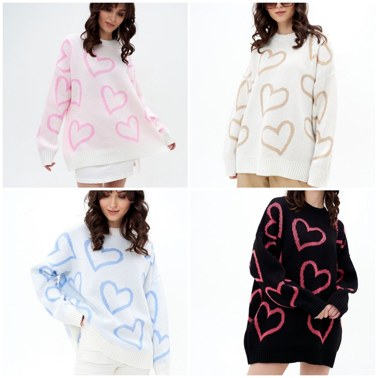 Hot selling Casual Valentine’s Day Long Sleeve Knitwear Color Blocking Knitted Loose Heart Pullover Women Sweater
