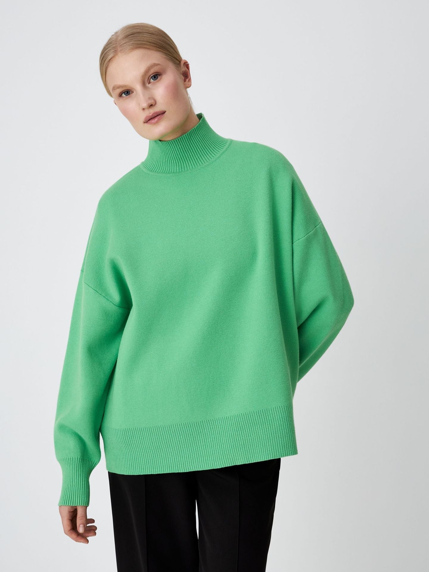 New arrivals fall winter turtleneck warm plain knitted tops design pure color loose cashmere sweater