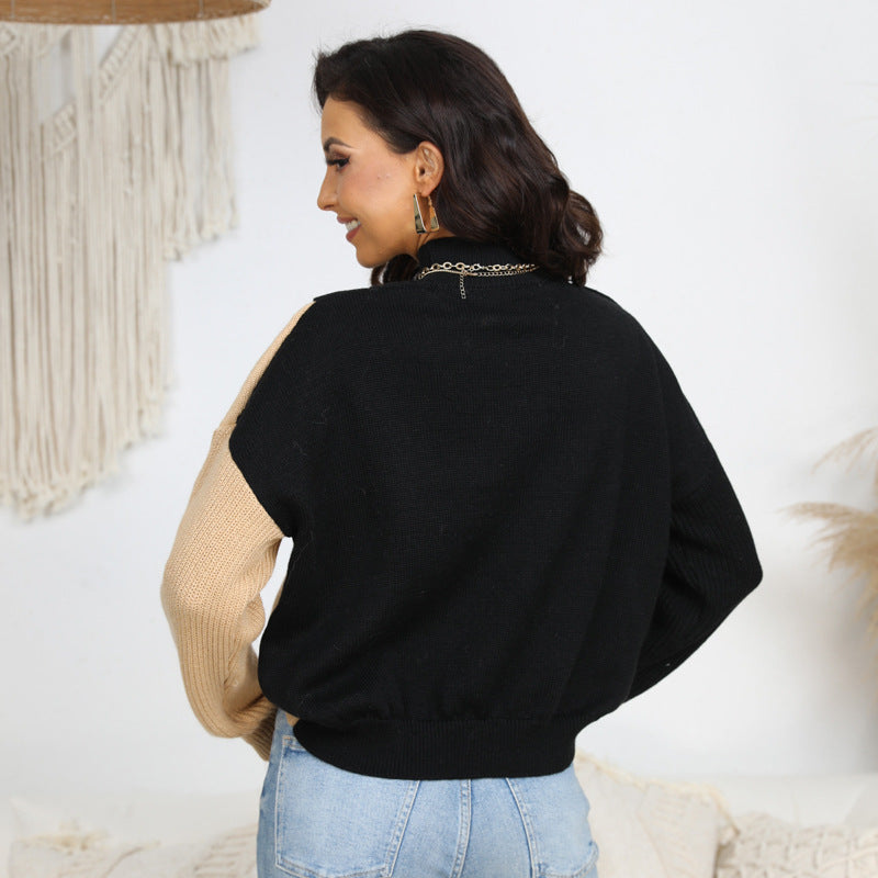 Trending fashion spring summer hollow out knitwear long sleeve contrast color elegant mujer sweaters