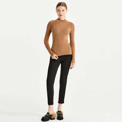 Clothing Women elegant pullover sweaters solid color slim fit warm cozy half high collar mujer jumpers