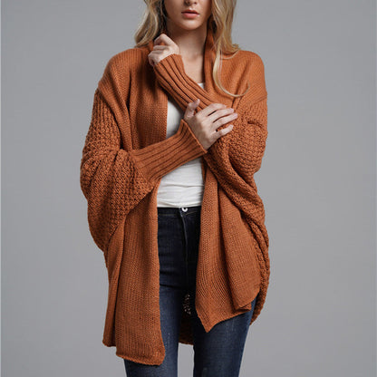 women fashion solid color elegant sweaters coat plus size batwing sleeve oversize cardigans