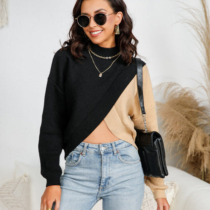 High quality crew neck long sleeve color blocking jumpers holiday style pullover casual women sweaters