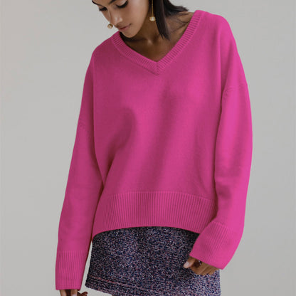 plush Knitwear warm winter long sleeve thicken pullover v neck oversize women short sweaters