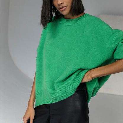 hot selling casual streetwear pure color round neck women cozy plush irregular Oversize sweaters