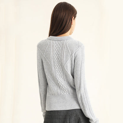 New design spring summer lapel collar cable knit sweaters women pullover long sleeve knitted sweater