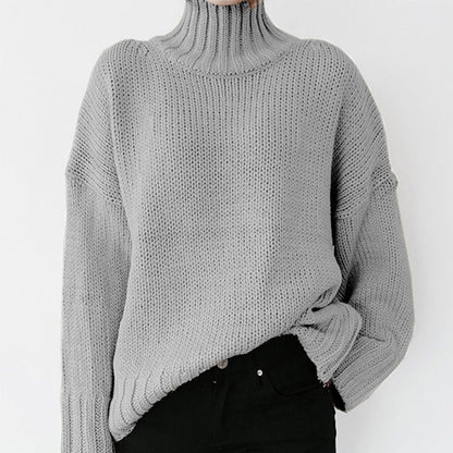 Turtle neck women solid color winter autumn oversize pullover casual Knit sweater