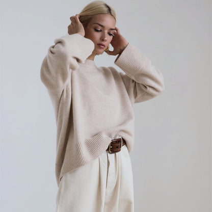 new design women loose long sleeve solid color knitwear macaron COLOR pullover o-neck casual sweaters
