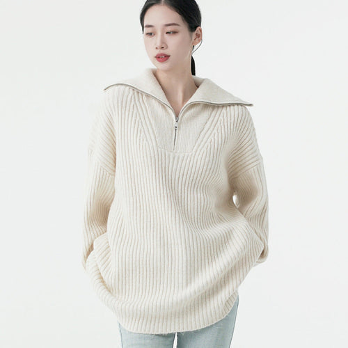 oversize casual knitwear pure color turn down collar INS stylish elegant designer sweaters women