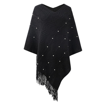 Fall Winter Fashion Women Casual Knitwear cape coat shawl cloak striped knitted sweaters with tassel