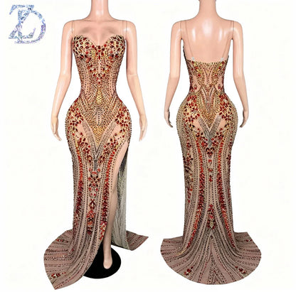 ZD Trending Products 2026 Shining Rhinestones Long Gown Evening Dress Elegant Sexy Strapless Women Graduation Dress