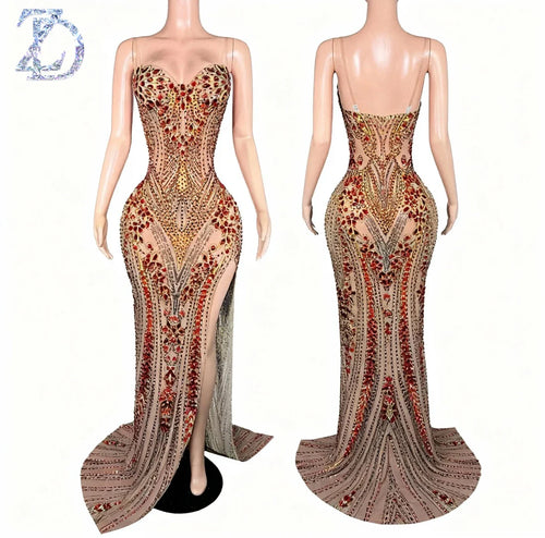 ZD Trending Products 2026 Shining Rhinestones Long Gown Evening Dress Elegant Sexy Strapless Women Graduation Dress