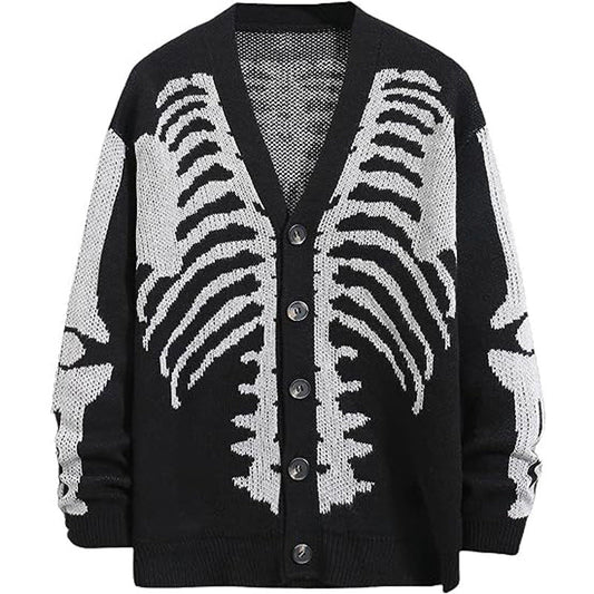 knitwear single-breasted v neck jacquard knitted sweaters oversize skull halloween cardigans women