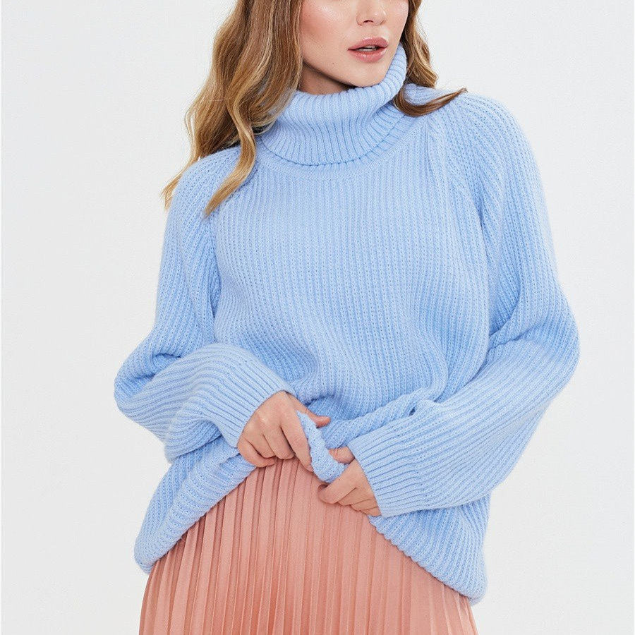 hot sales high neck long sleeve knitwear women pullover solid color pullover oversize casual mohair sweaters