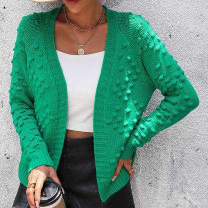 2026 Winter Fall Knit Tops Fashion Solid Color Elegant Dot Cardigan Sweater for women