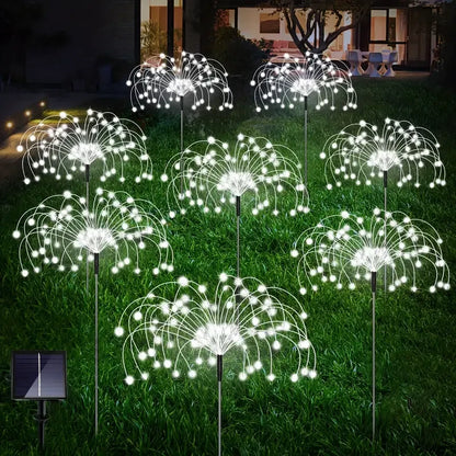 8-pack solar garden fireworks lights, suitable for outdoor use, 8 modes, 480 LED bulbs.