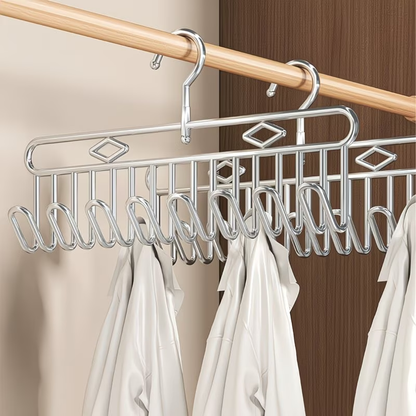This stainless steel clothes hanger can be used as a space-saving storage rack.
