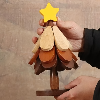 5-piece set of natural black walnut wood Christmas tree insulated coasters