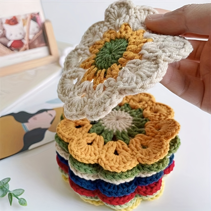 3 small flower coasters, placemats, crocheted heat-insulating mats