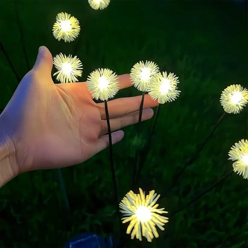 Solar-powered dandelion garden light, 6-head warm white LED light