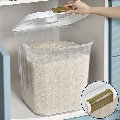 One large, airtight, transparent grain storage container.